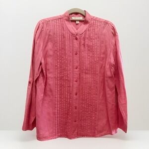 JM Collection 10 Coral 100% Linen Roll Tab Pleats‎ Lagenlook Tunic Minimalist
